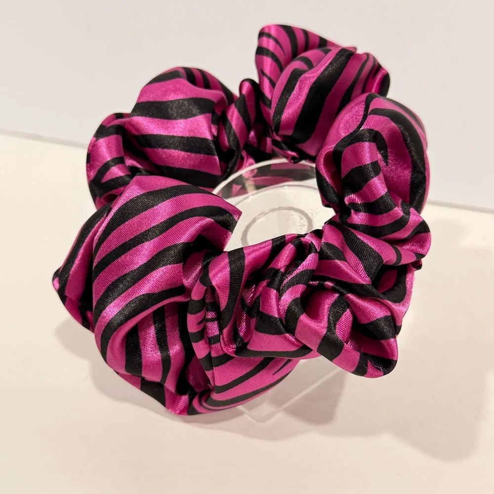 New Hair Scrunchie Purple And Black  Zebra Silk XL